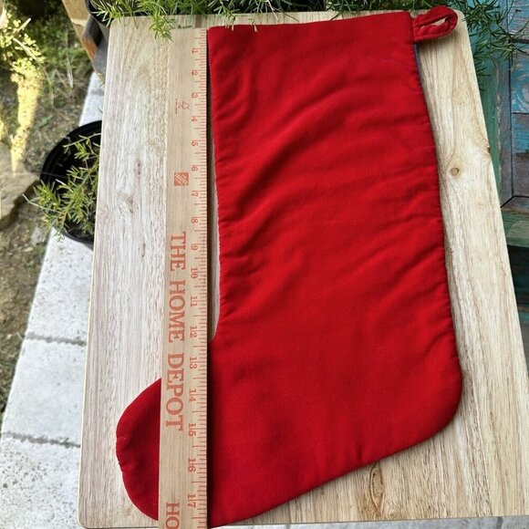 Vintage Wool Needlepoint Christmas Stocking Santa Toys Red Velvet Back Sz 18" L - Picture 7 of 9